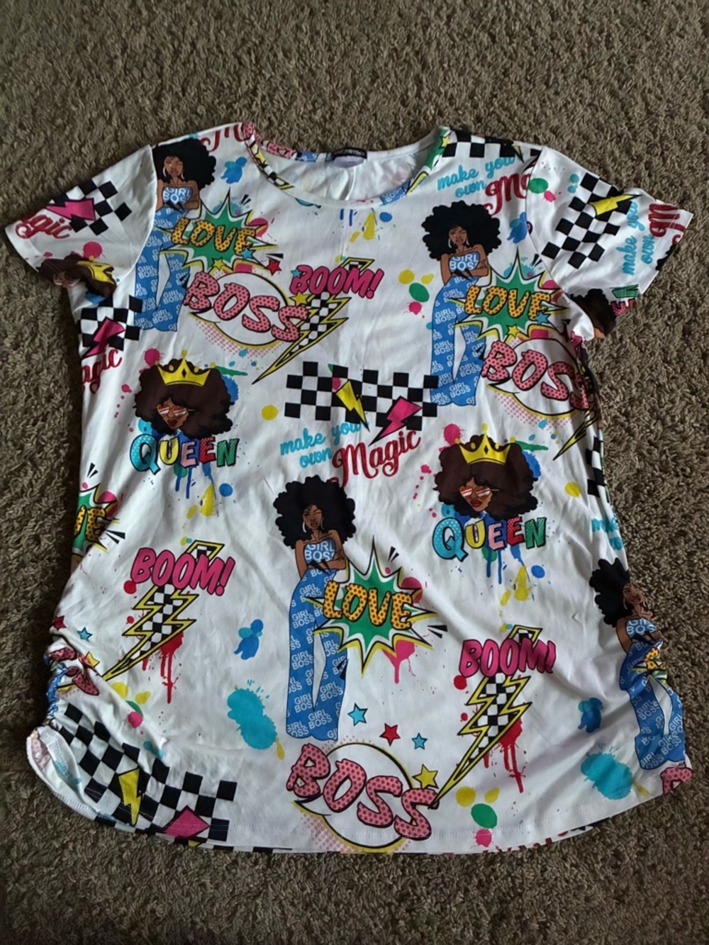 SO Girls White Graphic 'Queen' & 'Boss' Short Sleeve Tee with Multicolor Pop Art